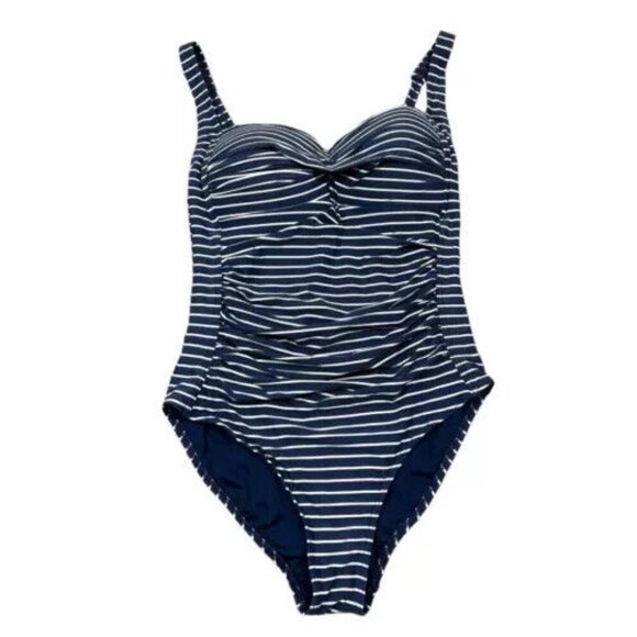 NIP TUCK Size 10 Blue White Striped Multi Fit Cup One Piece Bathing Swimsuit - Picture 2 of 9